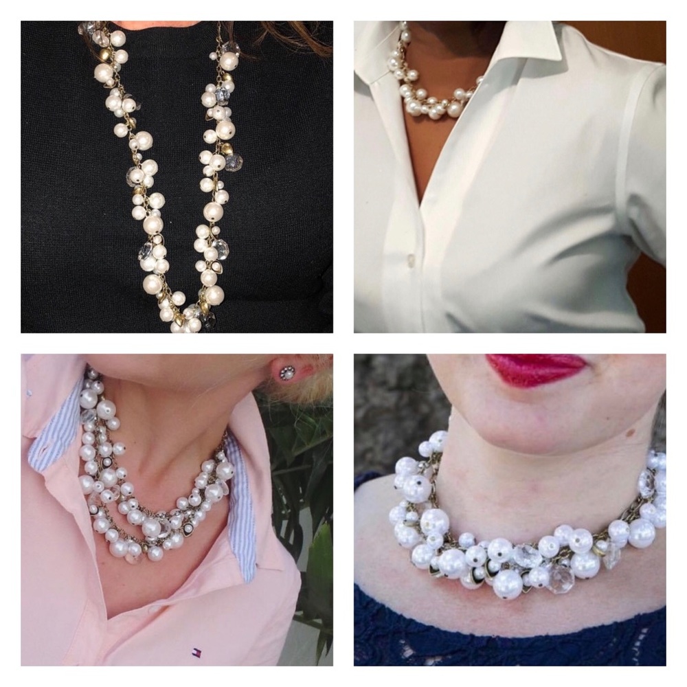 NWOT Pearl and Crystal Drops Long Necklace